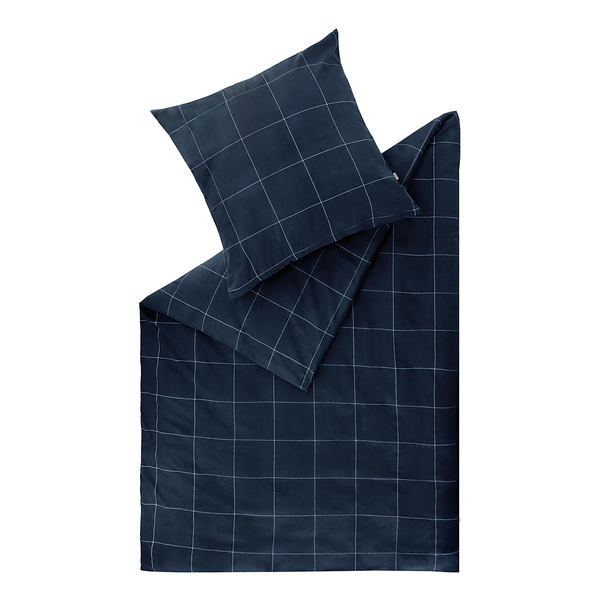 Biber Bettwäsche Check - Biber - Marineblau - 155 x 200 cm + Kissen 80 x 80 cm
