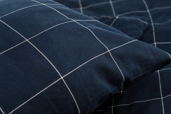Biber Bettwäsche Check - Biber - Marineblau - 155 x 200 cm + Kissen 80 x 80 cm