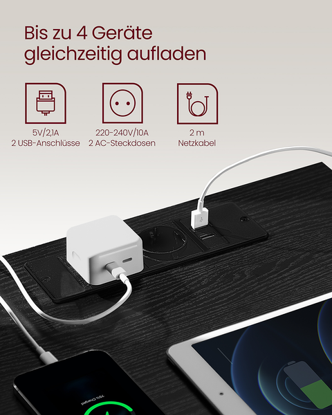 Nachtkommode Cahir mit Steckdose 2er-Set - Eiche Schwarzbraun Dekor