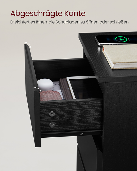 Nachtkommode Cahir mit Steckdose 2er-Set - Eiche Schwarzbraun Dekor