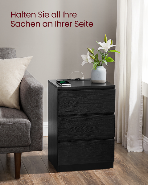 Nachtkommode Cahir mit Steckdose 2er-Set - Eiche Schwarzbraun Dekor