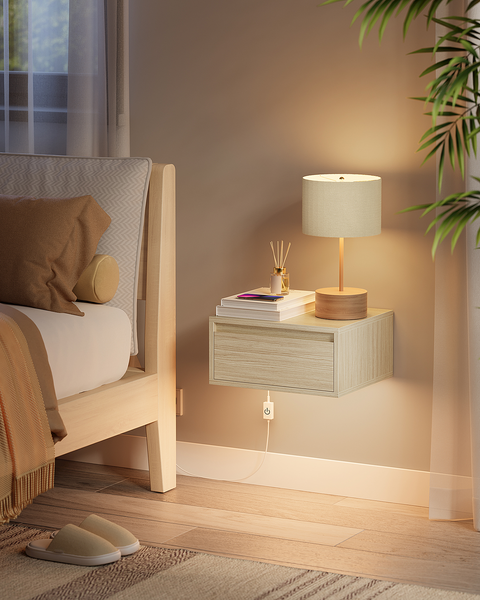 Beleuchtete Hänge-Nachtkommode Punth - Eiche Hell Dekor - 1er Set