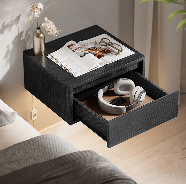 Beleuchtete Hänge-Nachtkommode Punth - Eiche Schwarzbraun Dekor - 1er Set