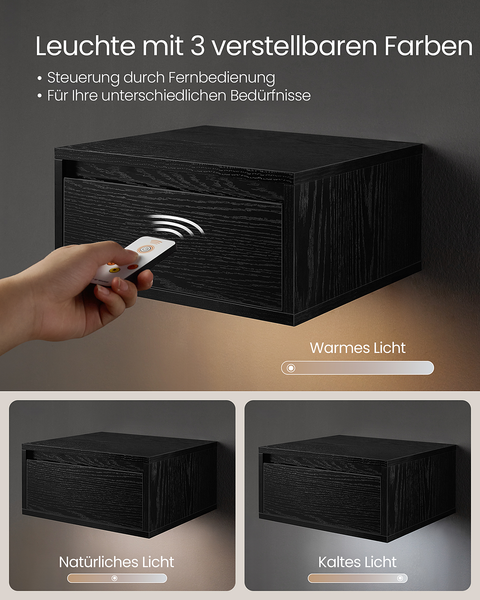 Beleuchtete Hänge-Nachtkommode Punth - Eiche Schwarzbraun Dekor - 1er Set