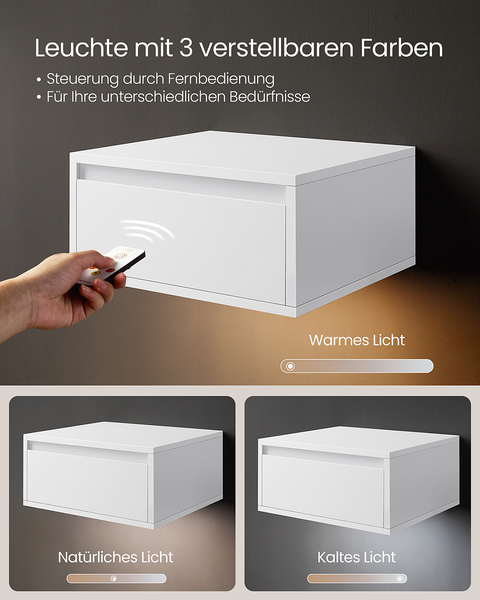 Beleuchtete Hänge-Nachtkommode Punth - Weiß - 1er Set