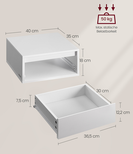 Beleuchtete Hänge-Nachtkommode Punth - Weiß - 1er Set