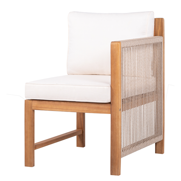 Diningstuhl Bayton mit 1 Armlehne - Akazie massiv / Polyester - Braun / Beige - Armlehne davorstehend rechts