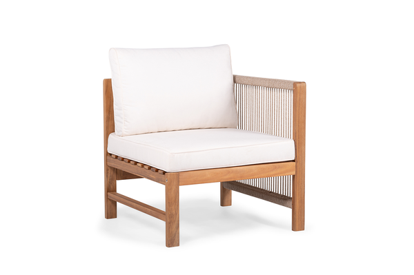 Loungesessel Bayton mit 1 Armlehne - Akazie massiv / Polyester - Braun / Beige - Armlehne davorstehend rechts