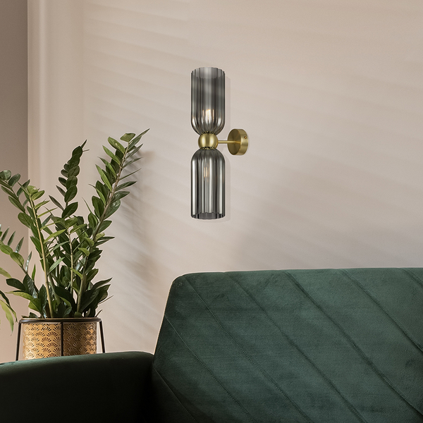 Wandleuchte Antic - Rauchglas / Mischmetall - 2-flammig - Grau