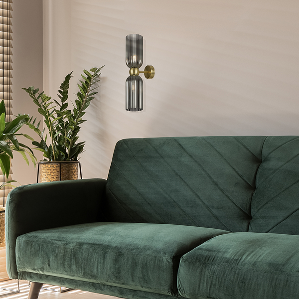 Wandleuchte Antic - Rauchglas / Mischmetall - 2-flammig - Grau