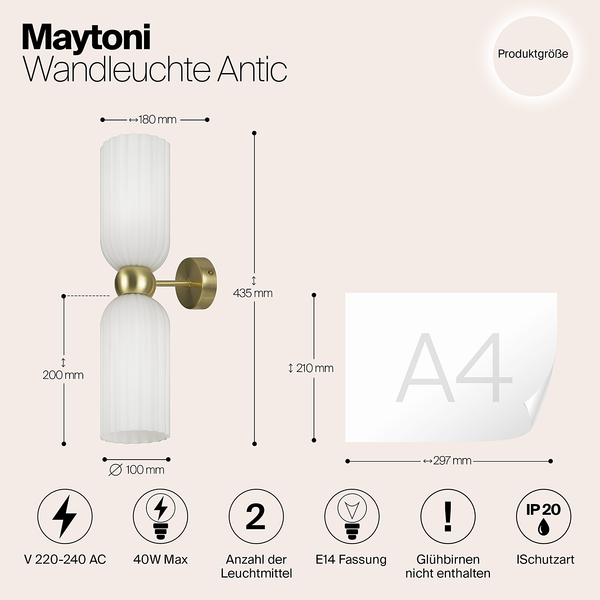 Wandleuchte Antic - Milchglas / Mischmetall - 2-flammig - Weiß