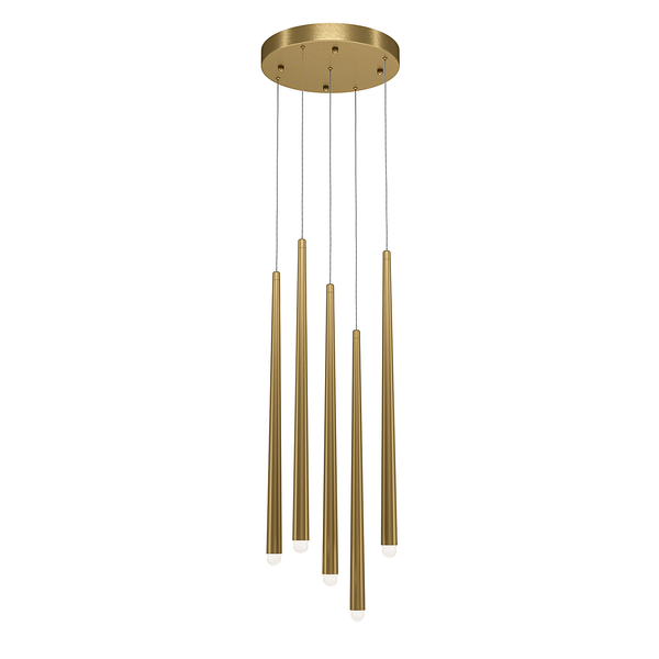 LED-Pendelleuchte Cascade - Klarglas / Aluminium - 5-flammig - Messing