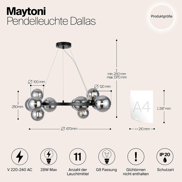 Pendelleuchte Dallas Typ H - Rauchglas / Mischmetall - 11-flammig
