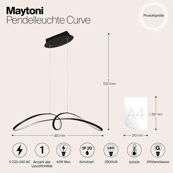 LED-Pendelleuchte Curve - Aluminium - 1-flammig - Schwarz