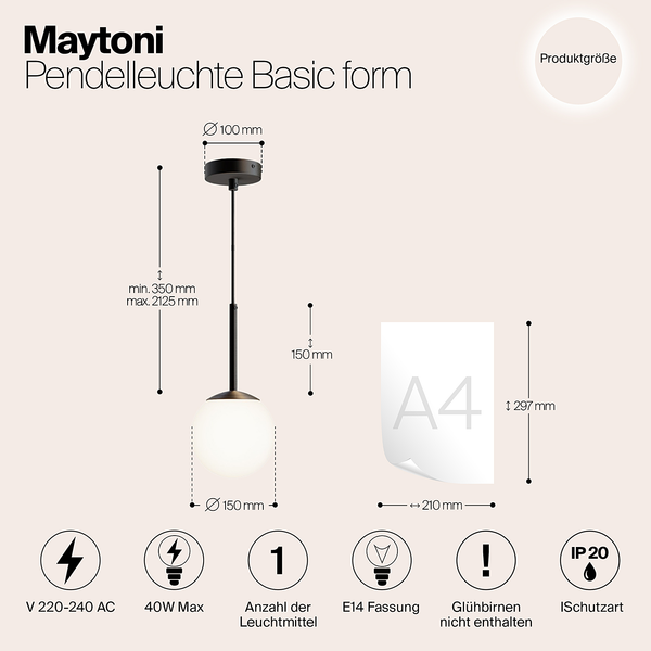 Pendelleuchte Basicform Typ J - Milchglas / Mischmetall - 1-flammig