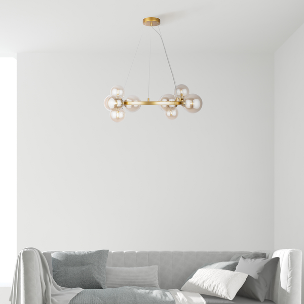 Pendelleuchte Dallas Typ J - Farbglas / Mischmetall - 11-flammig - Gold