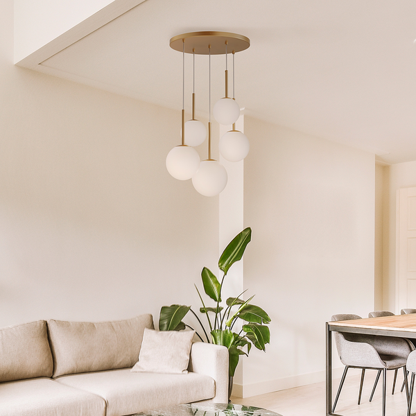 Pendelleuchte Basicform Typ H - Milchglas / Mischmetall - 5-flammig