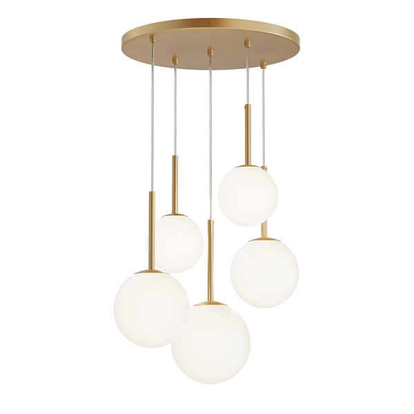 Pendelleuchte Basicform Typ H - Milchglas / Mischmetall - 5-flammig