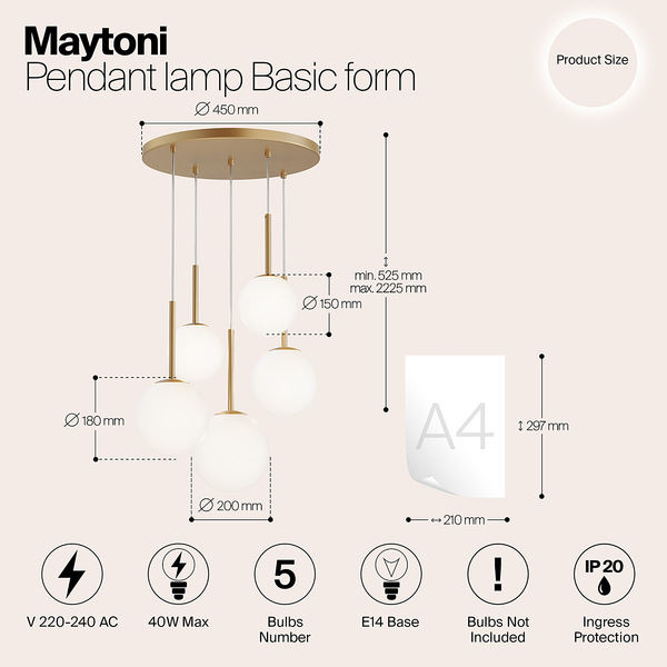 Pendelleuchte Basicform Typ H - Milchglas / Mischmetall - 5-flammig