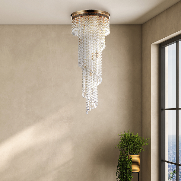 Kronleuchter Cascade - Kristallglas / Mischmetall - Flammenanzahl: 12