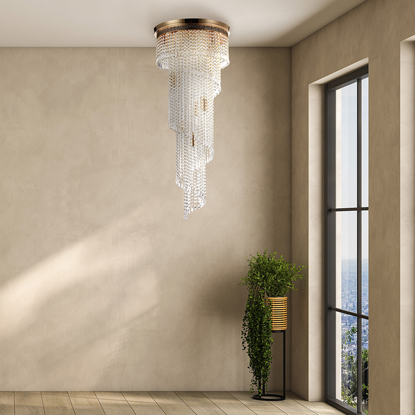 Kronleuchter Cascade - Kristallglas / Mischmetall - Flammenanzahl: 12