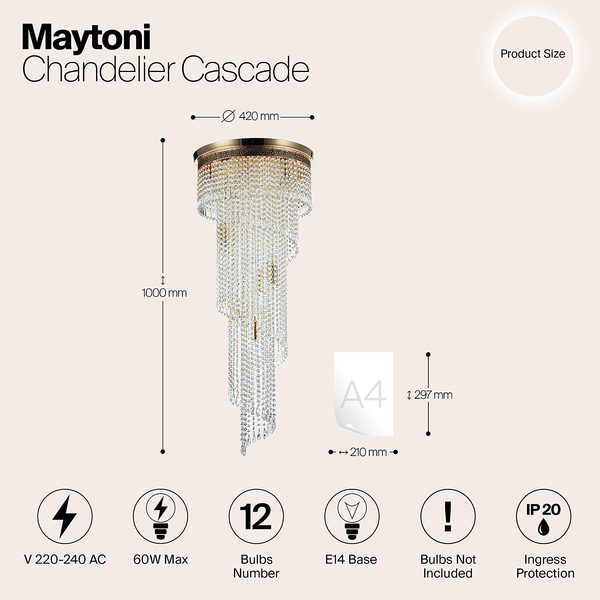 Kronleuchter Cascade - Kristallglas / Mischmetall - Flammenanzahl: 12