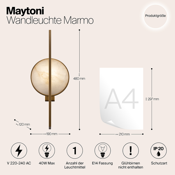 Wandleuchte Marmo Typ A - Stein / Mischmetall - 1-flammig