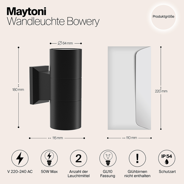 Wandleuchte Bowery - Aluminium - 2-flammig