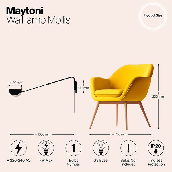 Wandleuchte Mollis Typ A - Acrylglas / Mischmetall - 1-flammig
