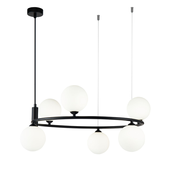 Pendelleuchte Ring Typ B - Milchglas / Mischmetall - Schwarz - Flammenanzahl: 6