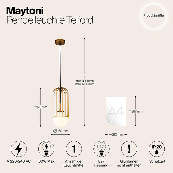 Pendelleuchte Telford Typ B - Milchglas / Mischmetall - 1-flammig