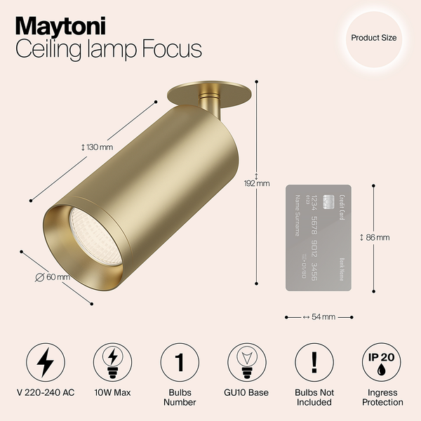 Deckenleuchte Focus Typ B - Aluminium - 1-flammig - Gold