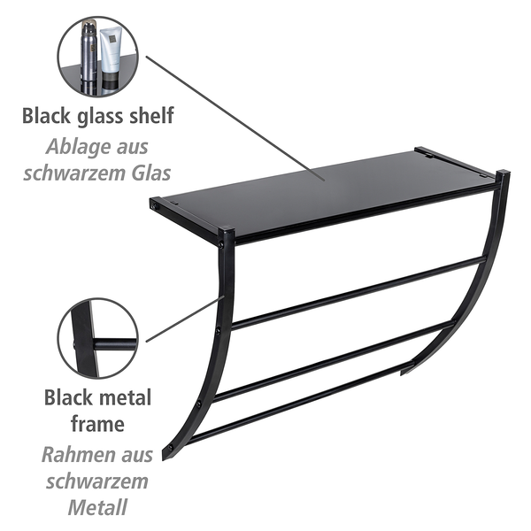 Handtuchhalter Tarderia - Glas / Metall - Schwarz
