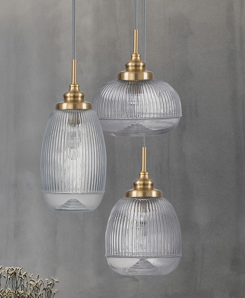 Pendelleuchte Mond Typ D - Klarglas / Aluminium - Durchmesser: 49 cm - Flammenanzahl: 3