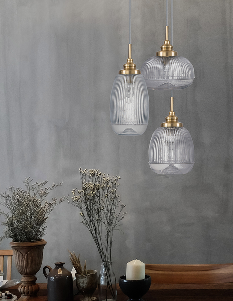 Pendelleuchte Mond Typ D - Klarglas / Aluminium - Durchmesser: 49 cm - Flammenanzahl: 3