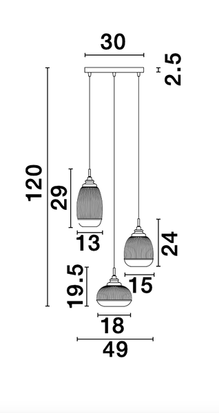 Pendelleuchte Mond Typ D - Klarglas / Aluminium - Durchmesser: 49 cm - Flammenanzahl: 3