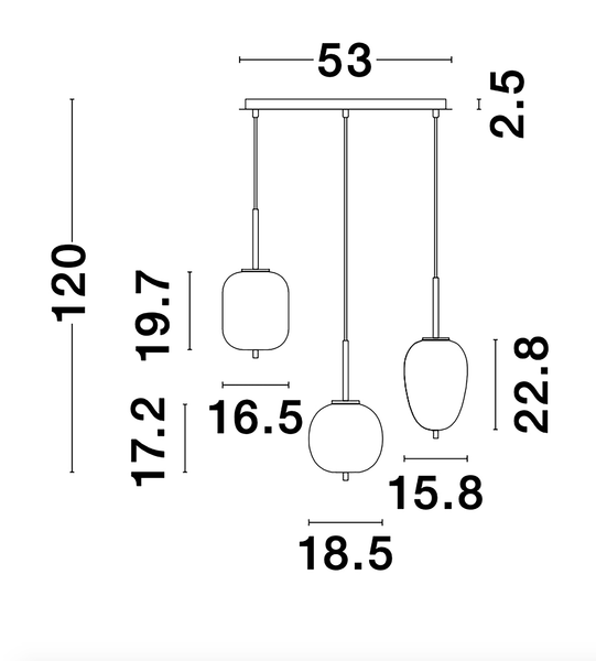 Pendelleuchte Lato Typ E - Opalglas / Aluminium - 3-flammig - Gold