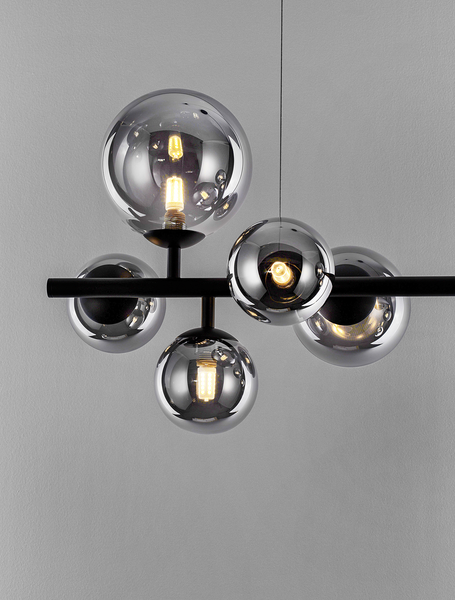 Pendelleuchte Odillia Typ C - Rauchglas / Aluminium - 7-flammig - Schwarz