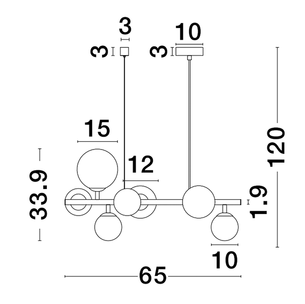 Pendelleuchte Odillia Typ C - Rauchglas / Aluminium - 7-flammig - Schwarz