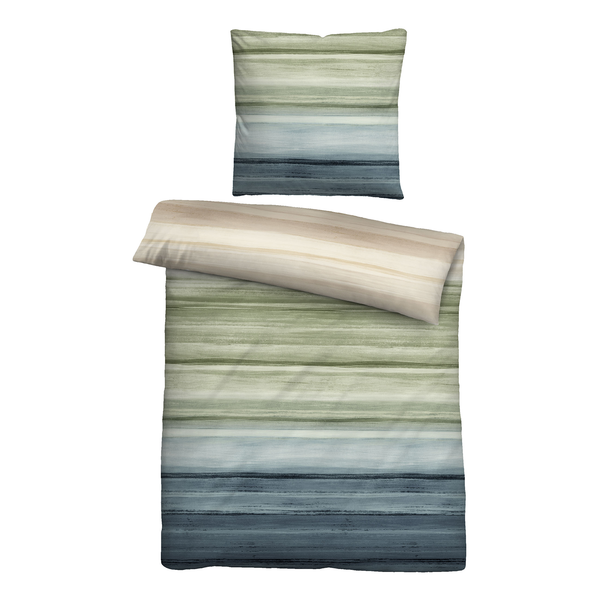 Mako-Satin Bettwäsche Saes - Baumwolle - Grün / Blau - 155 x 200 cm + Kissen 80 x 80 cm
