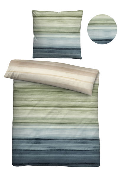 Mako-Satin Bettwäsche Saes - Baumwolle - Grün / Blau - 155 x 200 cm + Kissen 80 x 80 cm