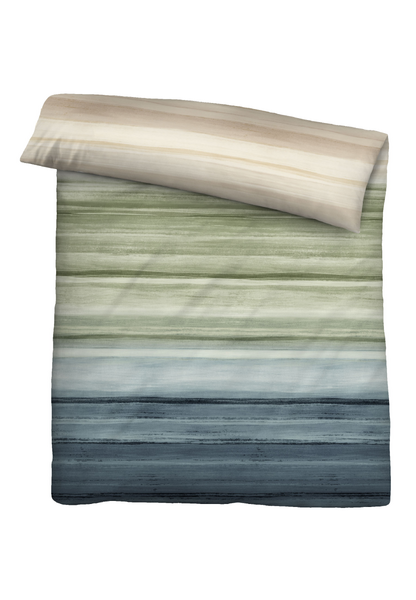 Mako-Satin Bettwäsche Saes - Baumwolle - Grün / Blau - 155 x 200 cm + Kissen 80 x 80 cm
