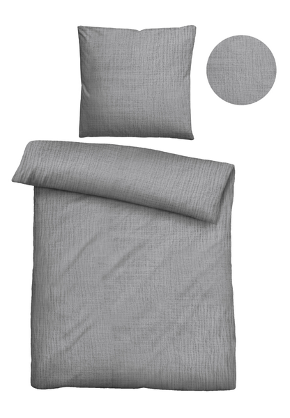 Seersucker-Bettwäsche Beto - Baumwolle - Grau - 155 x 220 cm + Kissen 80 x 80 cm