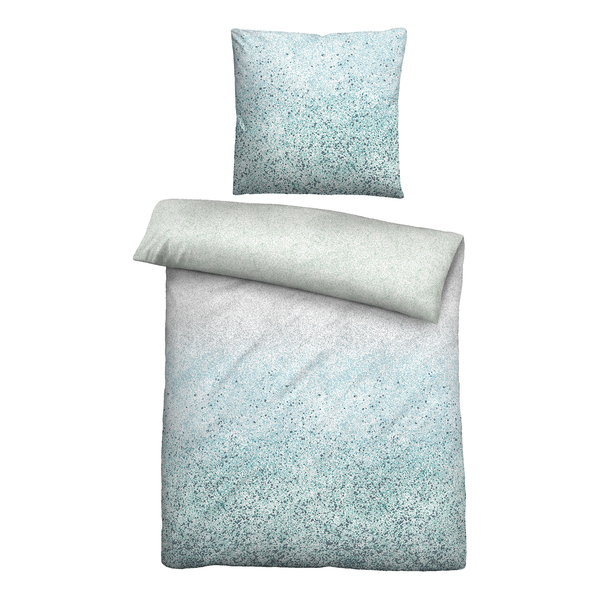 Mako-Satin Bettwäsche Buml - Baumwolle - Creme / Blau - 135 x 200 cm + Kissen 80 x 80 cm