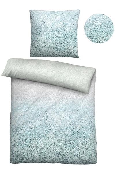 Mako-Satin Bettwäsche Buml - Baumwolle - Creme / Blau - 135 x 200 cm + Kissen 80 x 80 cm