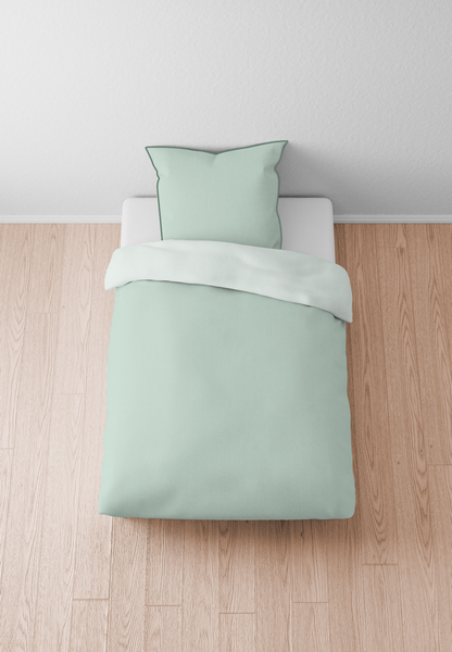 Mako Satin Bettwäsche Papis - Baumwolle - Mintgrün - 135 x 200 cm + Kissen 80 x 80 cm