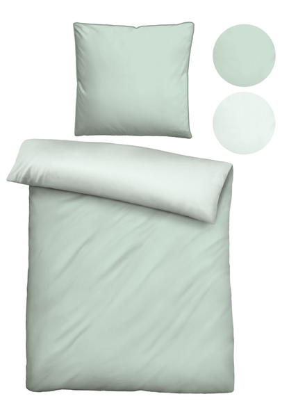 Mako Satin Bettwäsche Papis - Baumwolle - Mintgrün - 135 x 200 cm + Kissen 80 x 80 cm