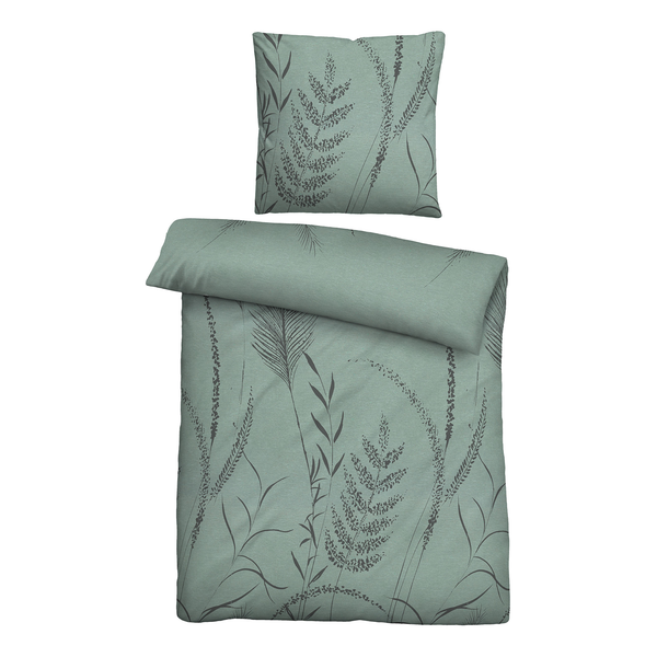 Melange-Flanell Bettwäsche Linho - Grün - 135 x 200 cm + Kissen 80 x 80 cm