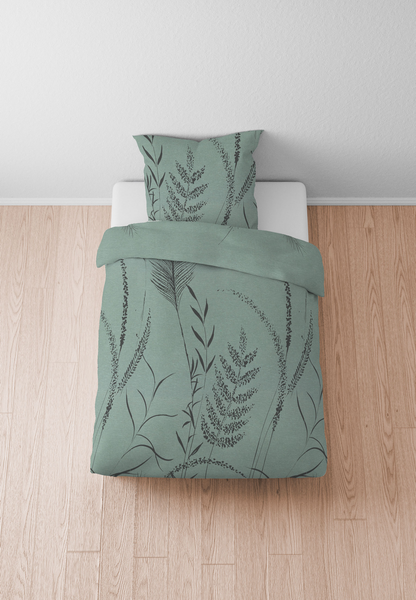 Melange-Flanell Bettwäsche Linho - Grün - 135 x 200 cm + Kissen 80 x 80 cm