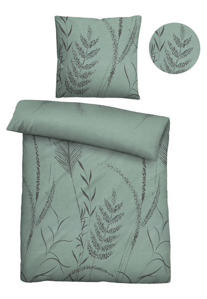 Melange-Flanell Bettwäsche Linho - Grün - 135 x 200 cm + Kissen 80 x 80 cm